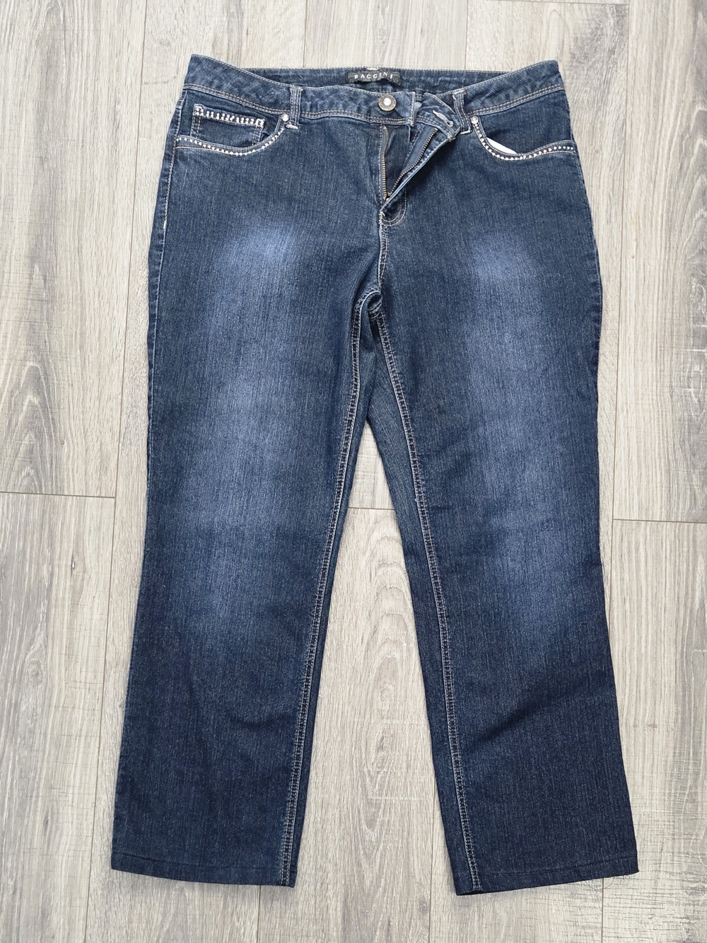 Baccini Jeans Womens 14 Dark Wash Straight Leg Stretch Rhinestone Studded Y2K